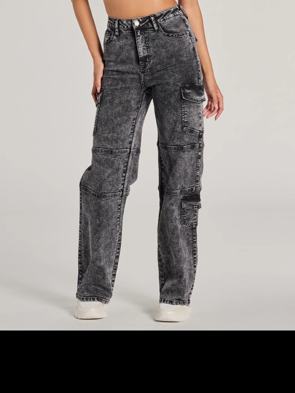 Windsor Washed Black Flare Cargo Jeans